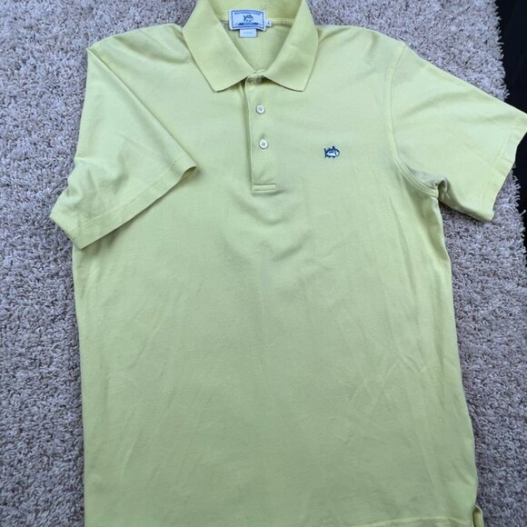 Southern Tide Sport Short Sleeve Polo Shirt Size Small Solid Yellow W Fish Logo - Picture 4 of 7